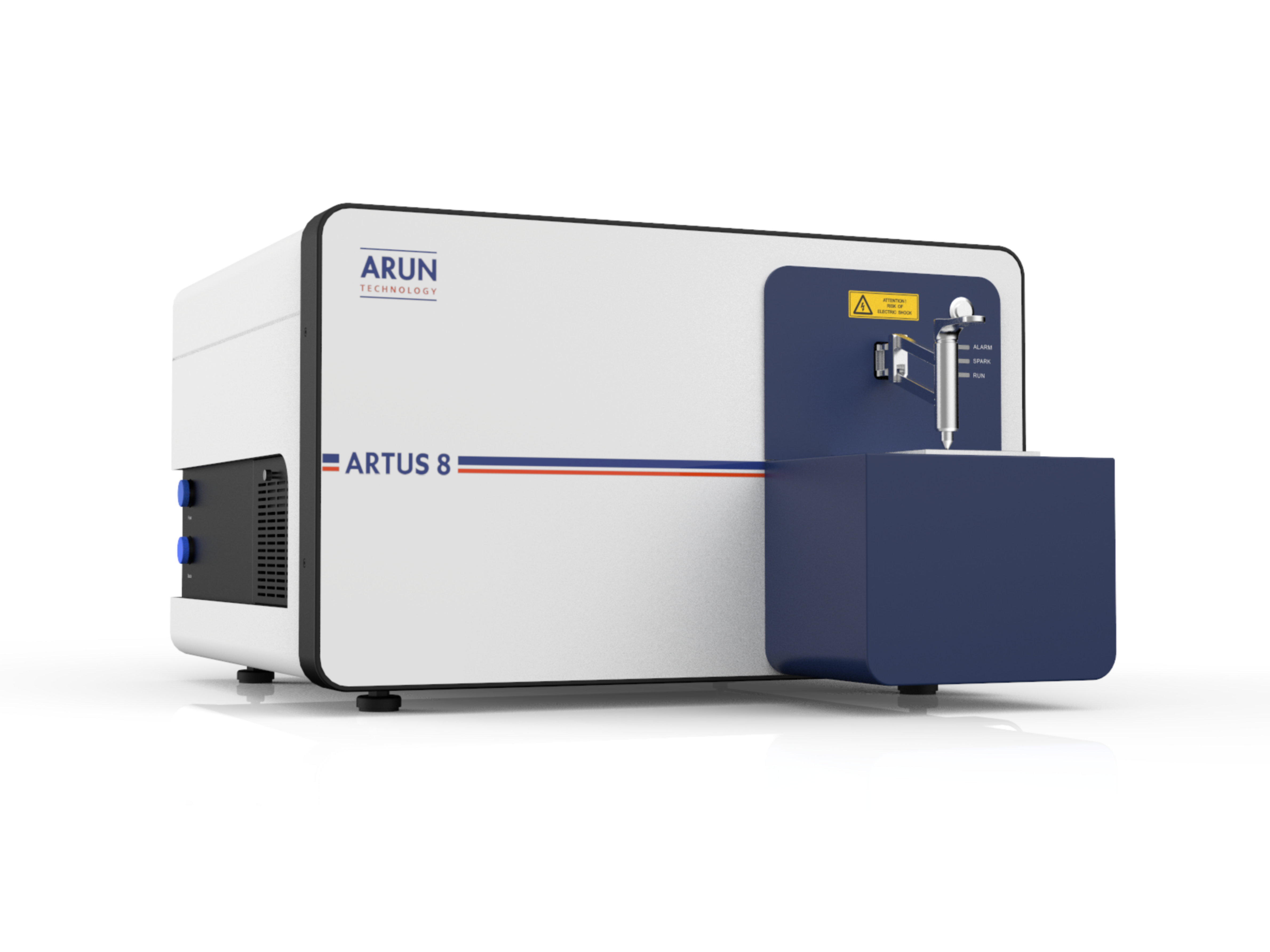 手持光谱仪侧面展示，黑色金属机身，配备彩色显示屏，操作手柄符合人体工学设计，户外检测环境